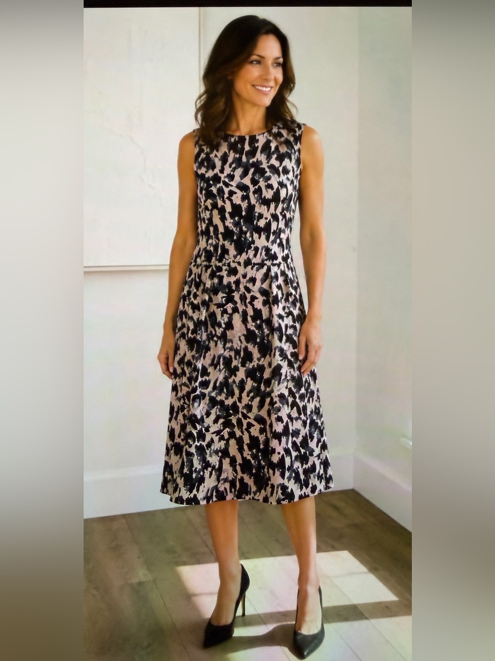 LOFT Sleeveless Blush and Black Animal Print Midi Dress